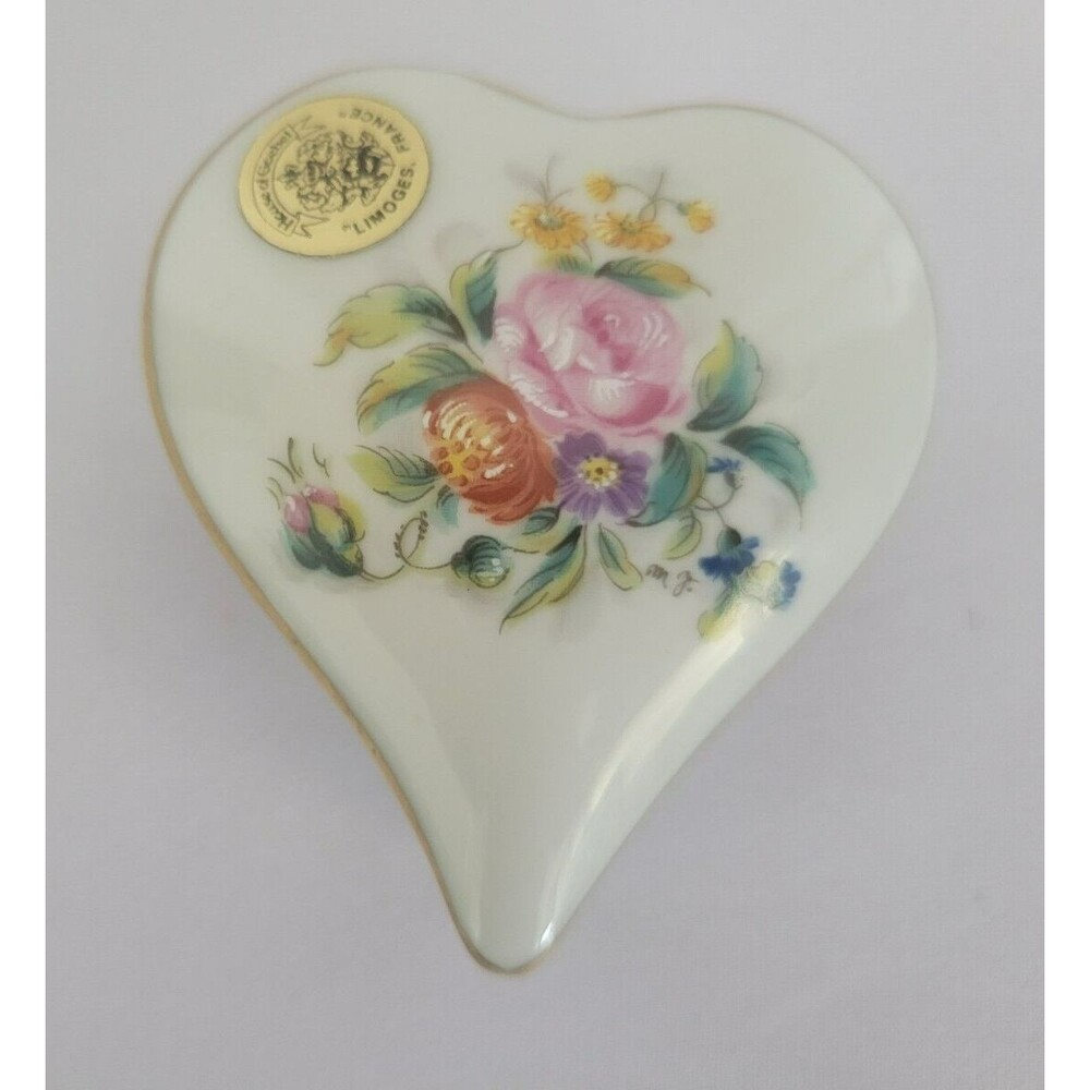 Vintage Stamped Limoges France White Floral Heart Shaped Trinket Box 2.5"x2.5"